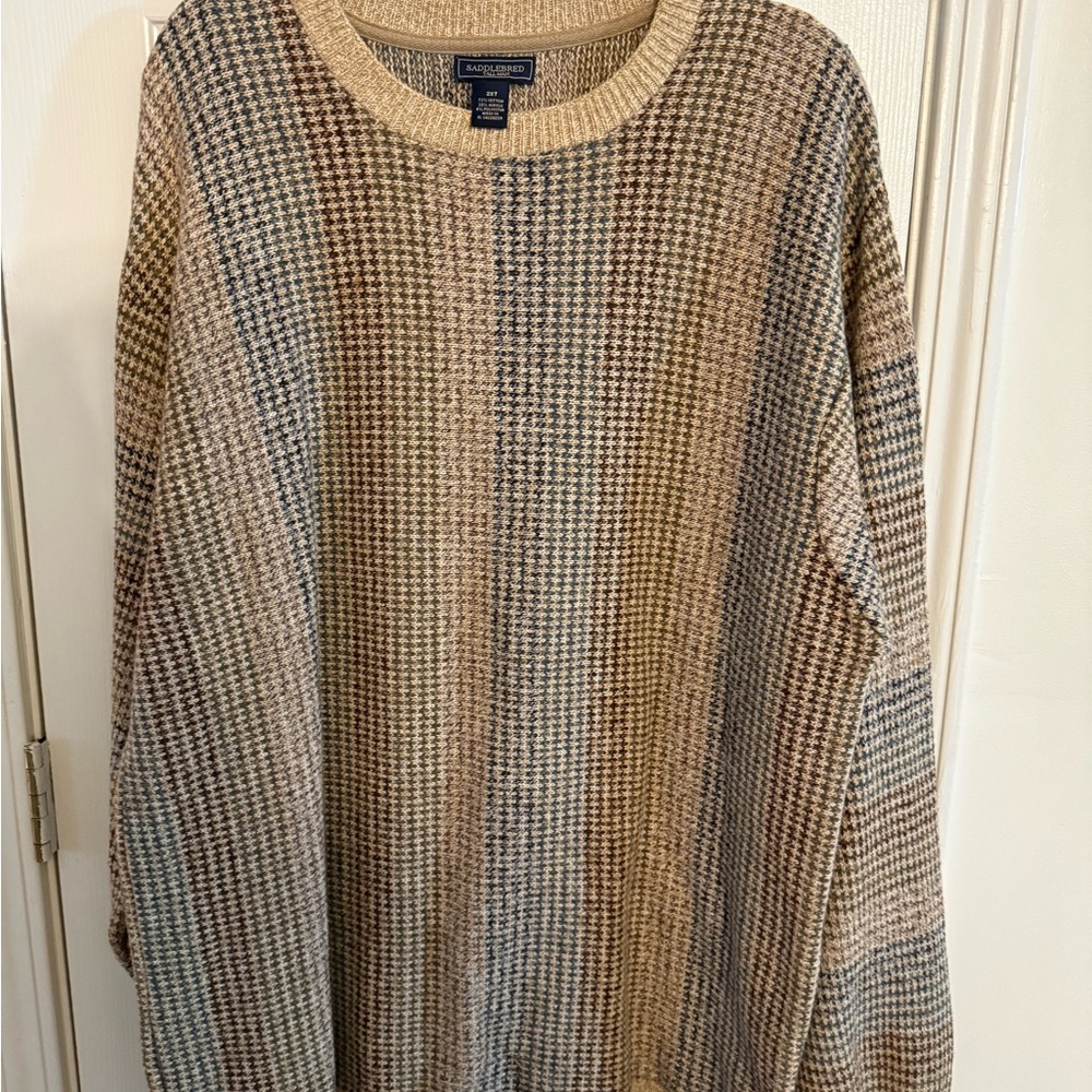 Saddlebred Men's Houndstooth Sweater - Beige and Brown